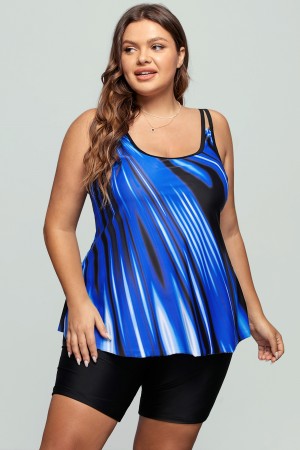 Plus Size Blue Ombre Printed Tankini Set