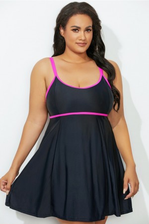 Black Scoop Neck Peplum Swimdress