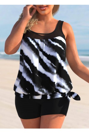 Tie Dye Print Plus Size Color Block Tankini Set