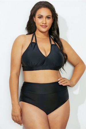 Black Halter VNeck Bikini Set