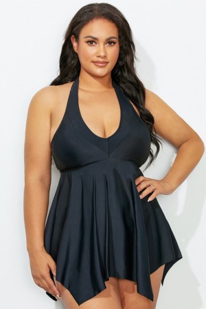 Black Handkerchief Hem Halter Swimdress
