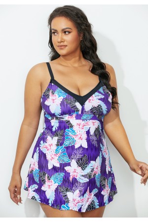 Purple Floral Tie Back VNeck Swimdress
