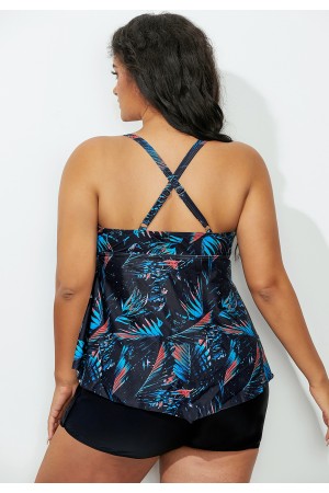 Scoop Neck Palms Hanky Hem Tankini Set