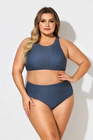 BLACK DASH HIGH WAIST Plus Size BIKINI SET