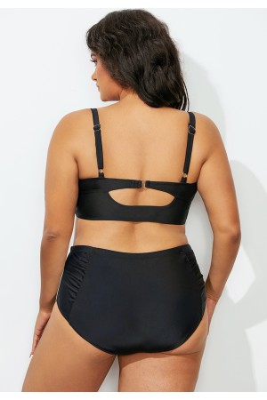 Black Strappy Neck High Waist Bikini Set