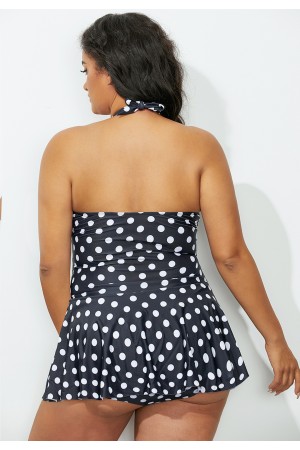 Black Polka Dot Halter Swimdress